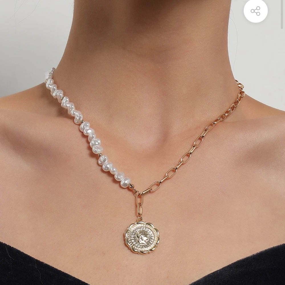 NWT Pearl Stitching Metal Necklace